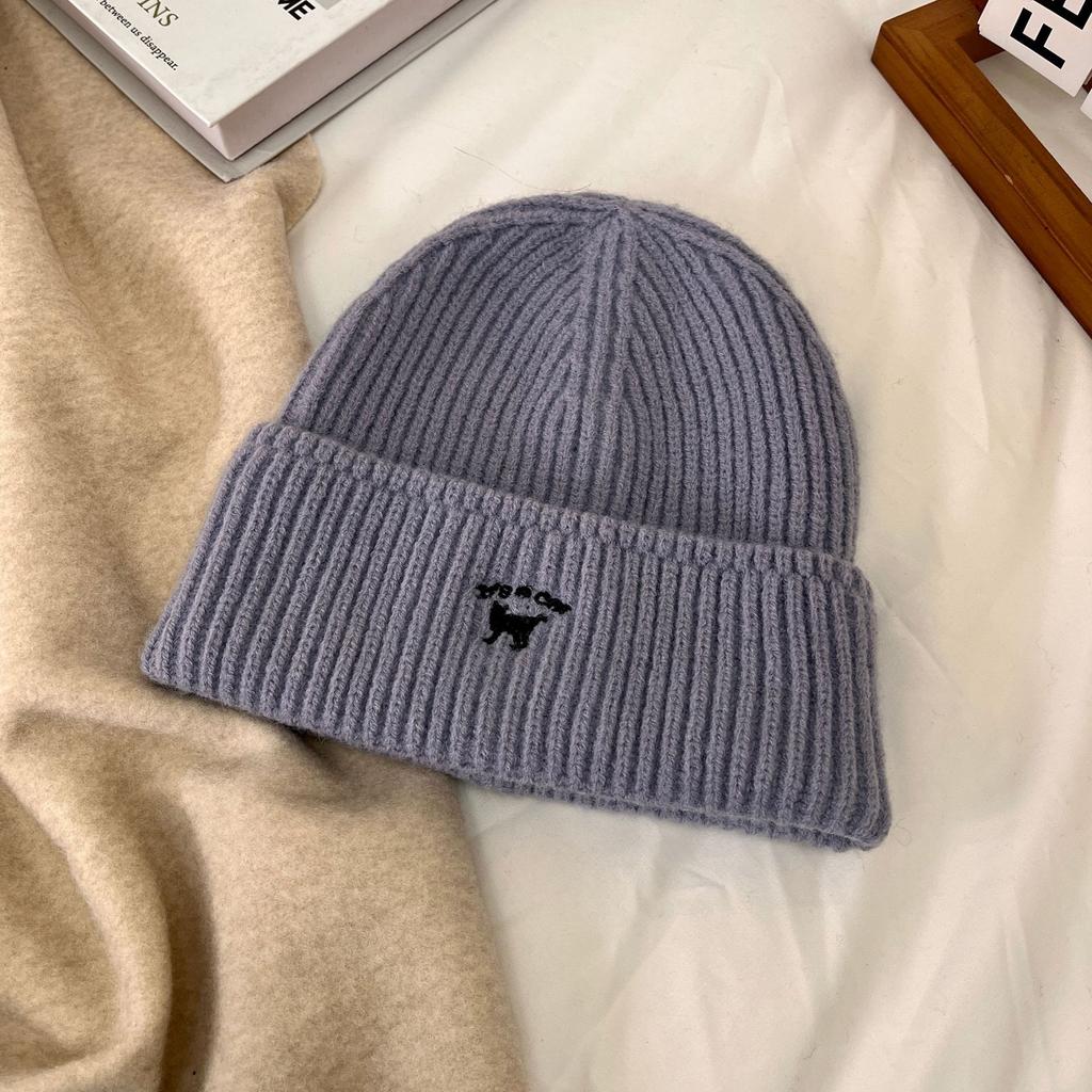Шапка женская осенне-зимняя универсальная вышитая шапка с изображением котенка большая голова маленькая вязаная шапка модная теплая шерстяная холодная шапка