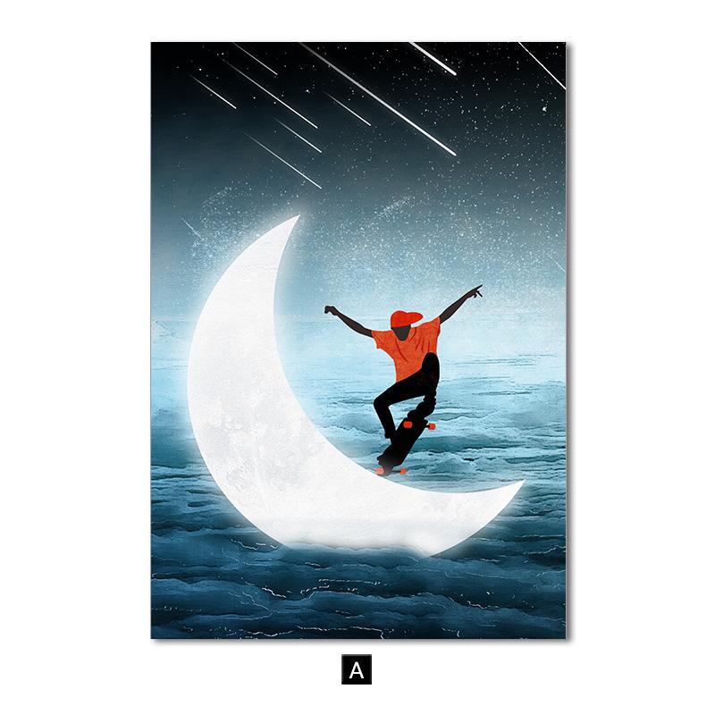 Современный мультяшный космический астронавт, планета, детский постер, луна, детский сад, спальня, украшение для дома, живопись, холст, настенная художественная картина