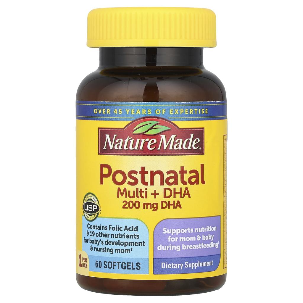 Nature Made Послеродовой мультивитамин, ДГК, 60 мягких капсул