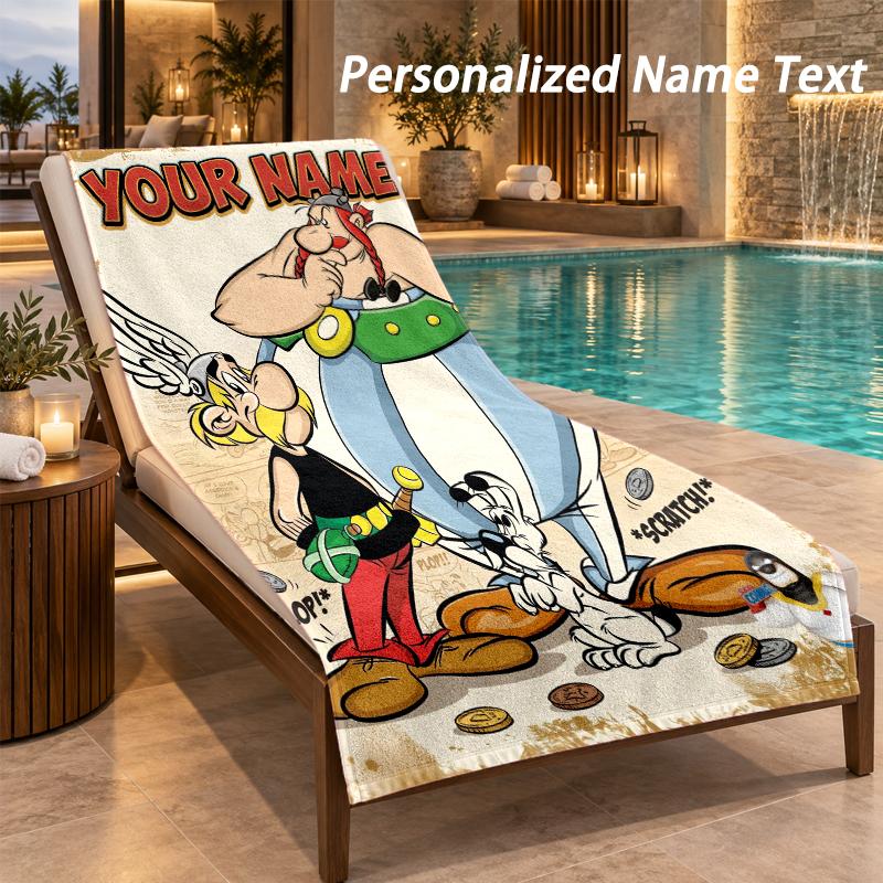 Asterix & Obelix Custom Name Beach Towel Large Soft Towel for Indoor Bathroom Outdoor Beach