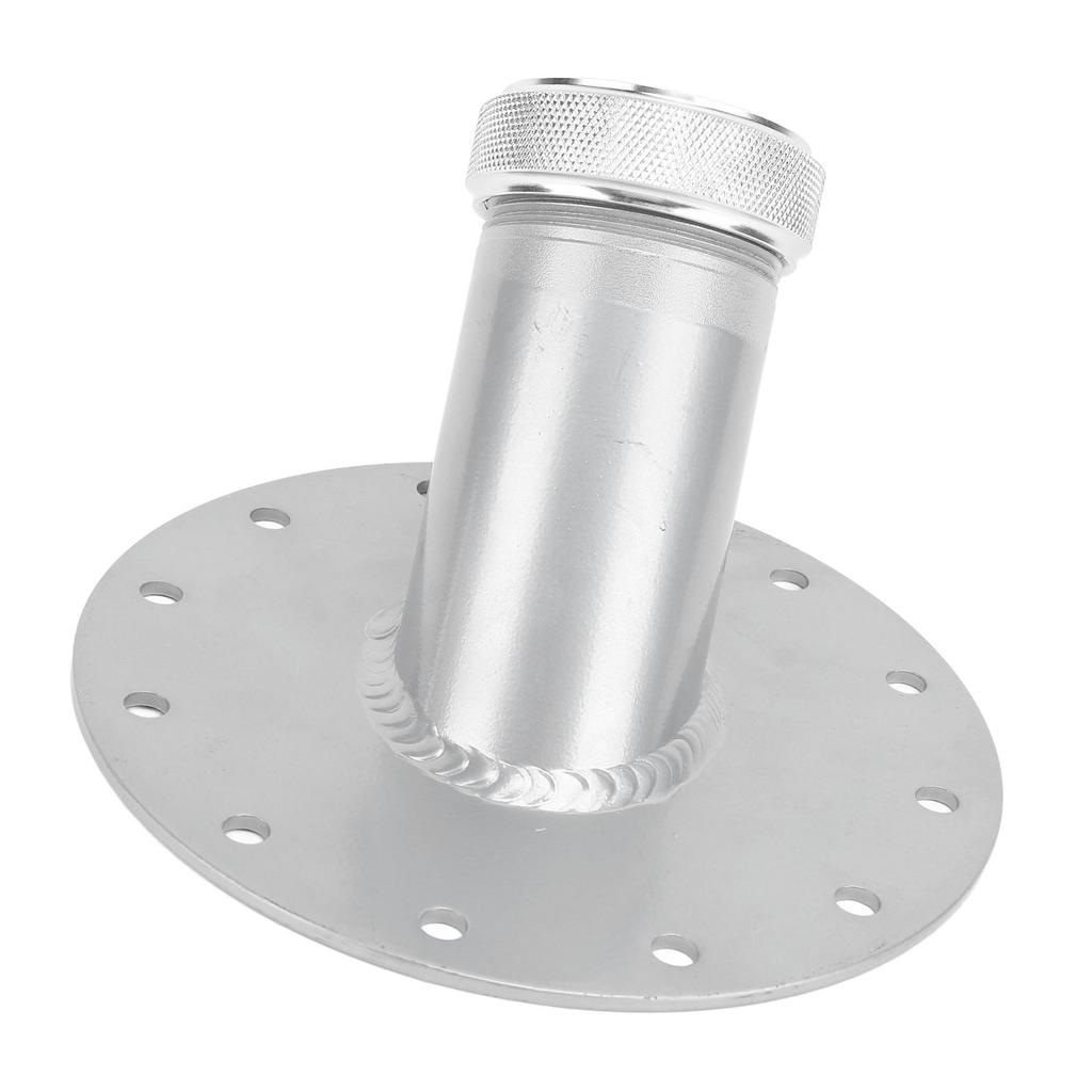 45 Degree Fuel Cell Filler Neck with 12 Bolt Steel Base Aluminum Cap 1.5in Inner Diameter Silver