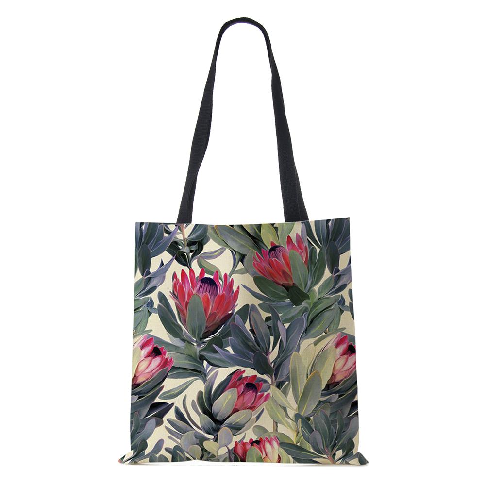 Сумка через плечо с растениями и цветами, пейзаж 2022, женская многоразовая холщовая сумка-тоут для покупок, простая повседневная складная сумка большой вместительности