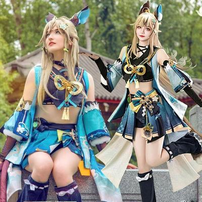 Genshin Impact Kirara Косплей Костюм Кирара наряды юбка шорты пальто жилет головной убор хвост парик женская униформа нарядная вечеринка
