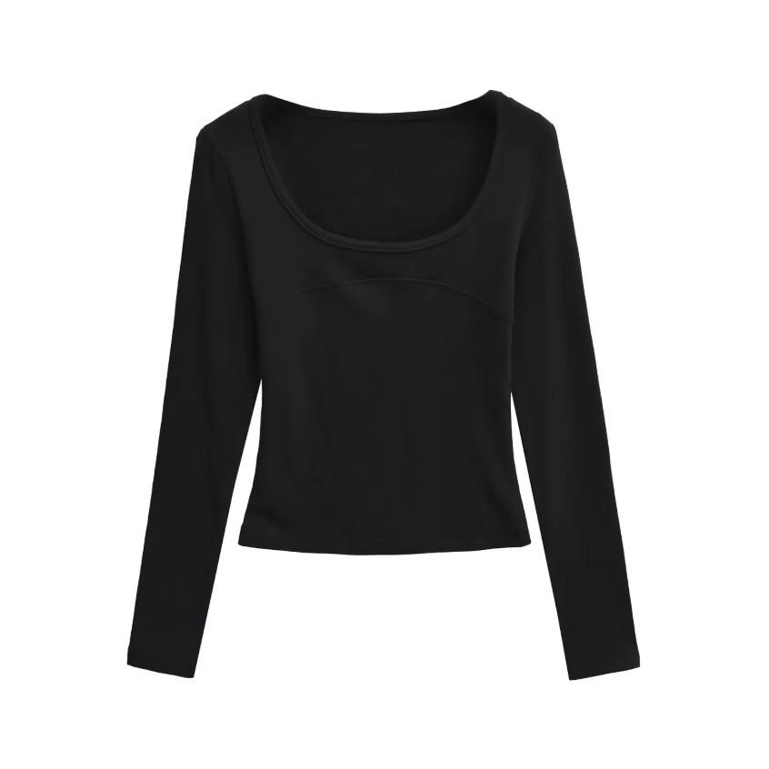 Traceless fixed cup primer top women's spring new slim and thin outer wear fitness warm long-sleeved T-shirt