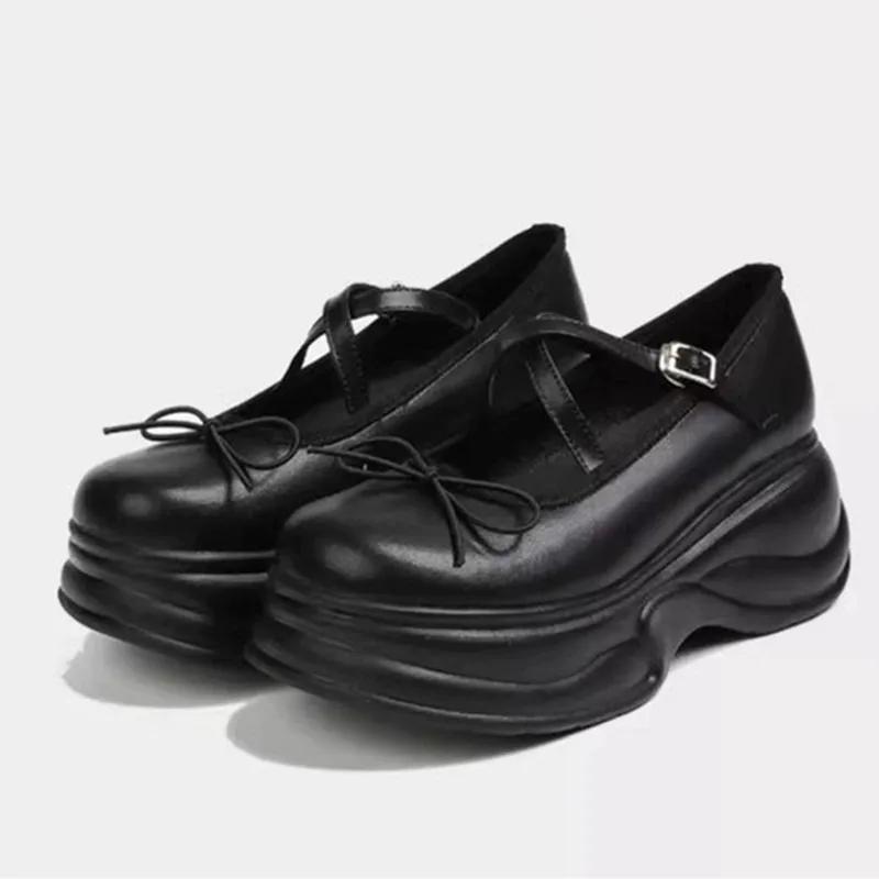 Мода 2025 Бренд Женская обувь Ремешок с пряжкой Женские туфли на высоком каблуке Модные туфли-лодочки с бантом Однотонные Новые Ретро Толстая подошва Балетки