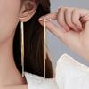 Goddess Style Long Tassel Earrings Slim Minimalist Cool S925 Silver Needle Studs Elegant Jewelry for Women
