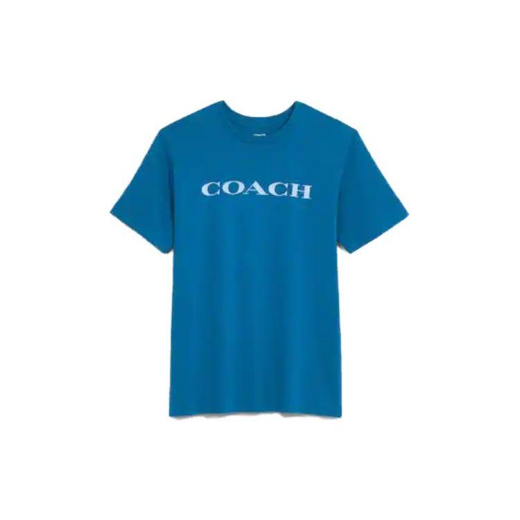 Coach Мужская футболка с принтом логотипа SS23, с круглым вырезом, коротким рукавом, синяя C9693-QW8