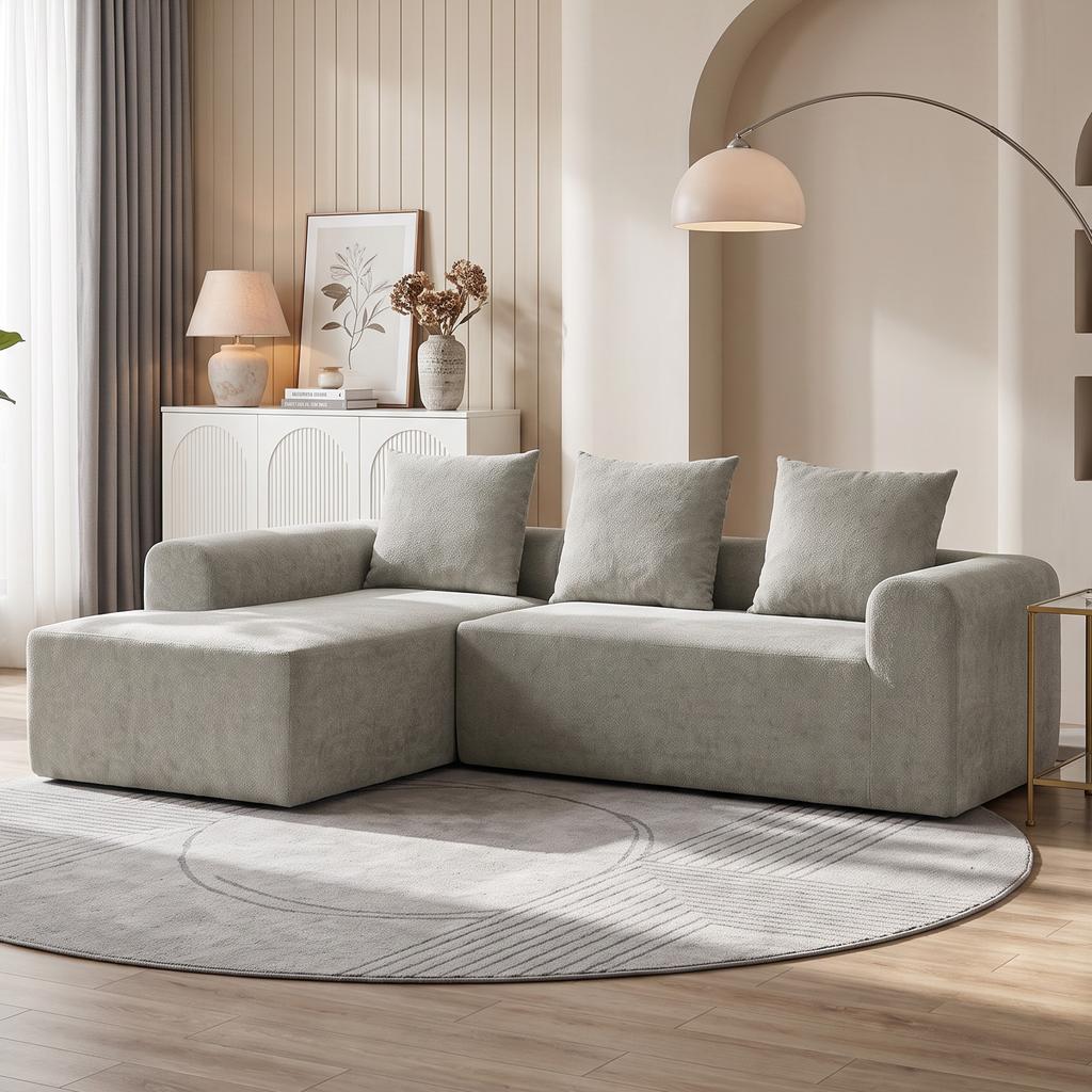 Chenille Corner Sofa L Shaped 3 Seater Sofa 242 Cm With Chaise Longue Deep Seat Wide Armrests Light Gray