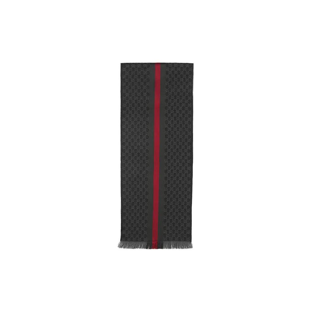 GUCCI Double G Wool Knit Scarves Unisex Gray Black (Unisex) Knit Scarves 147351 4G704 1166