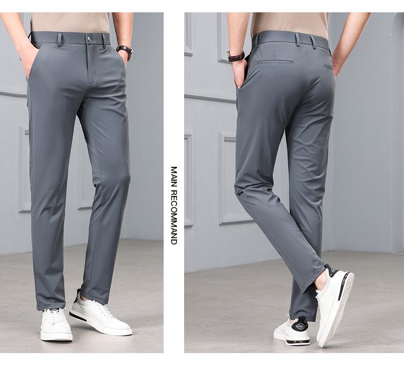 Men's High-Elastic Ice Silk Straight-Leg Fashion Trousers - Casual Business Wear