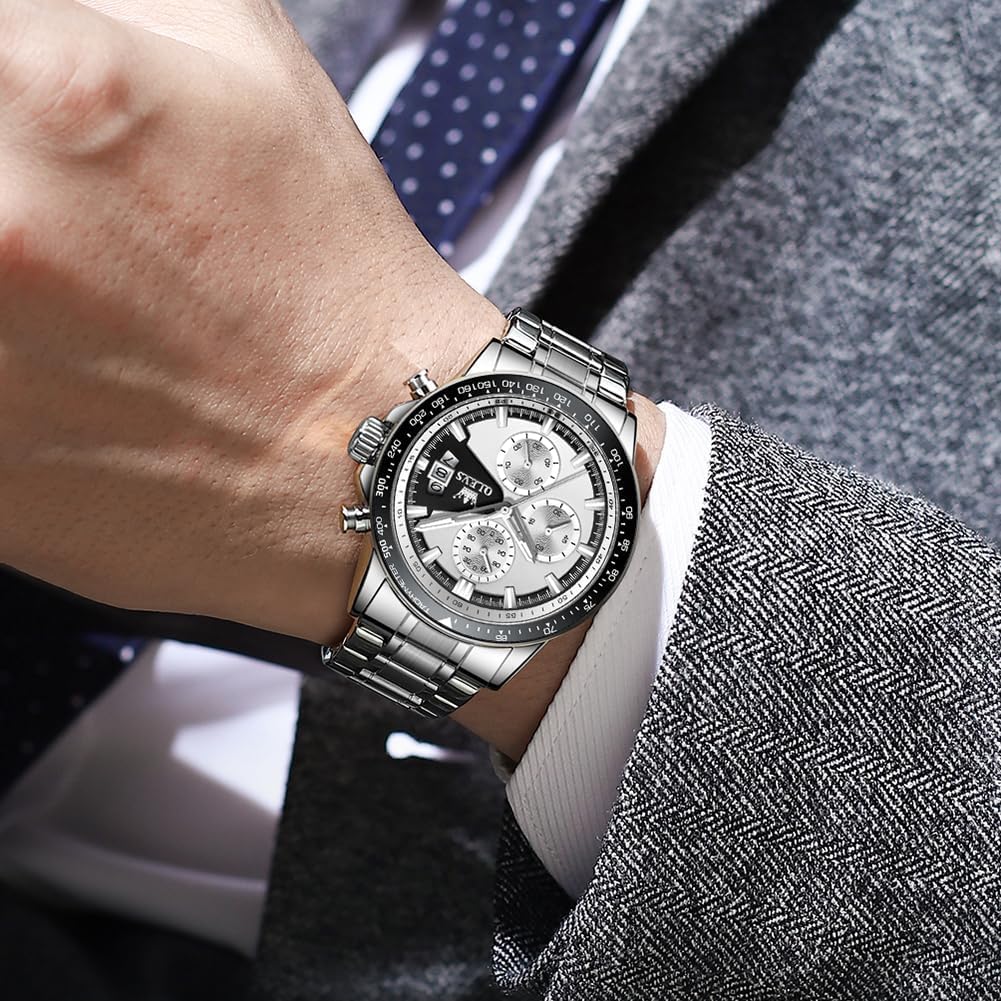 OLEVS Watch Men Quartz Stylish Multifunction Stainless Steel Waterproof Luminous Date Analog Fashion Student Business Watch for Men White
