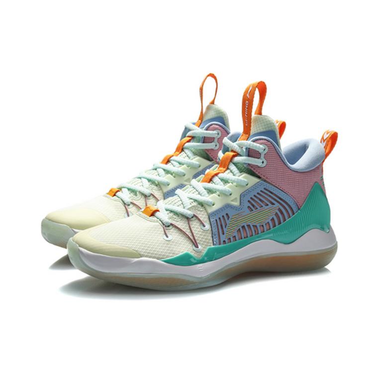 Li Ning Liren 1 Амортизирующие Скользкие Устойчивые к истиранию Средние Баскетбольные кроссовки Мужские Зеленый Красный Синий ABAQ059-2
