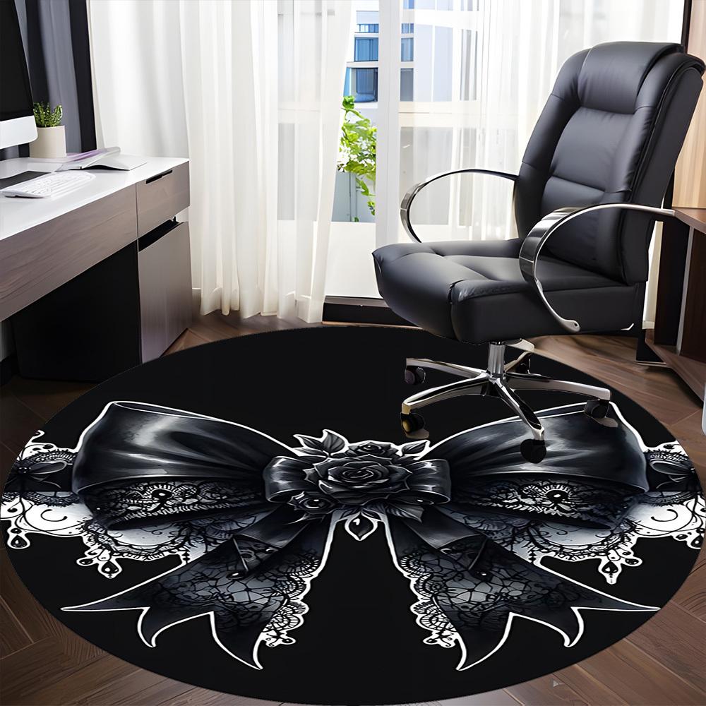 1pc Black Bow Chair Carpet for Office, Non-slip, Soft and Durable Office Rug, Perfect for Office yy260127101
