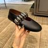 Cowhide Shoes Korean Version Niche Leather Shoes Women's Versatile Shallow Mouth Single Shoes One Word Elastic Metal Buckle Flat Mary Jane Shoes