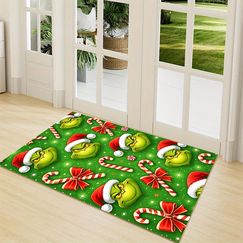 Grinch Christmas Candy Theme Carpet Rug Soft Washable Antislip Home Living Room Sofa Mats Personalized Christmas Rug