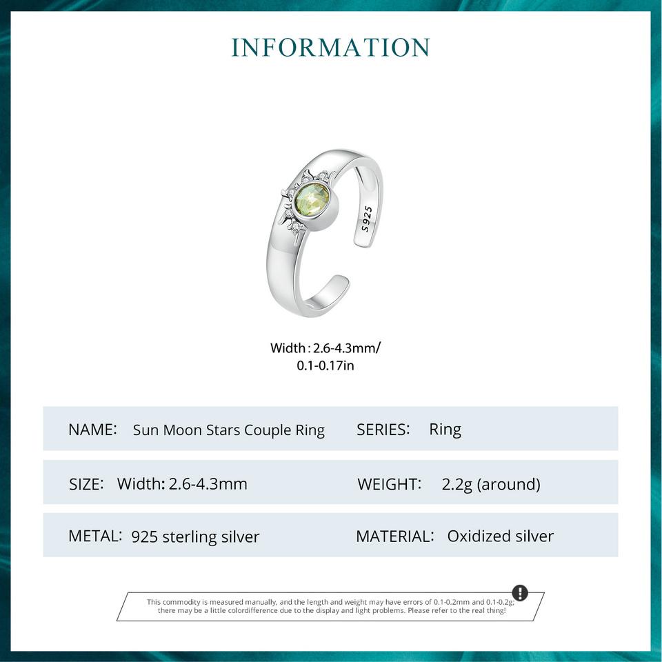 BAMOER Стерлинговое Серебро 925 пробы Солнце и Луна, штабелируемое открывающееся кольцо, кольцо для пары для женщин, шикарные изящные украшения для пары
