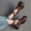 Genuine Leather Round Toe Thick Sole Pumps Casual Comfortable Hook & Loop Women's Shoes