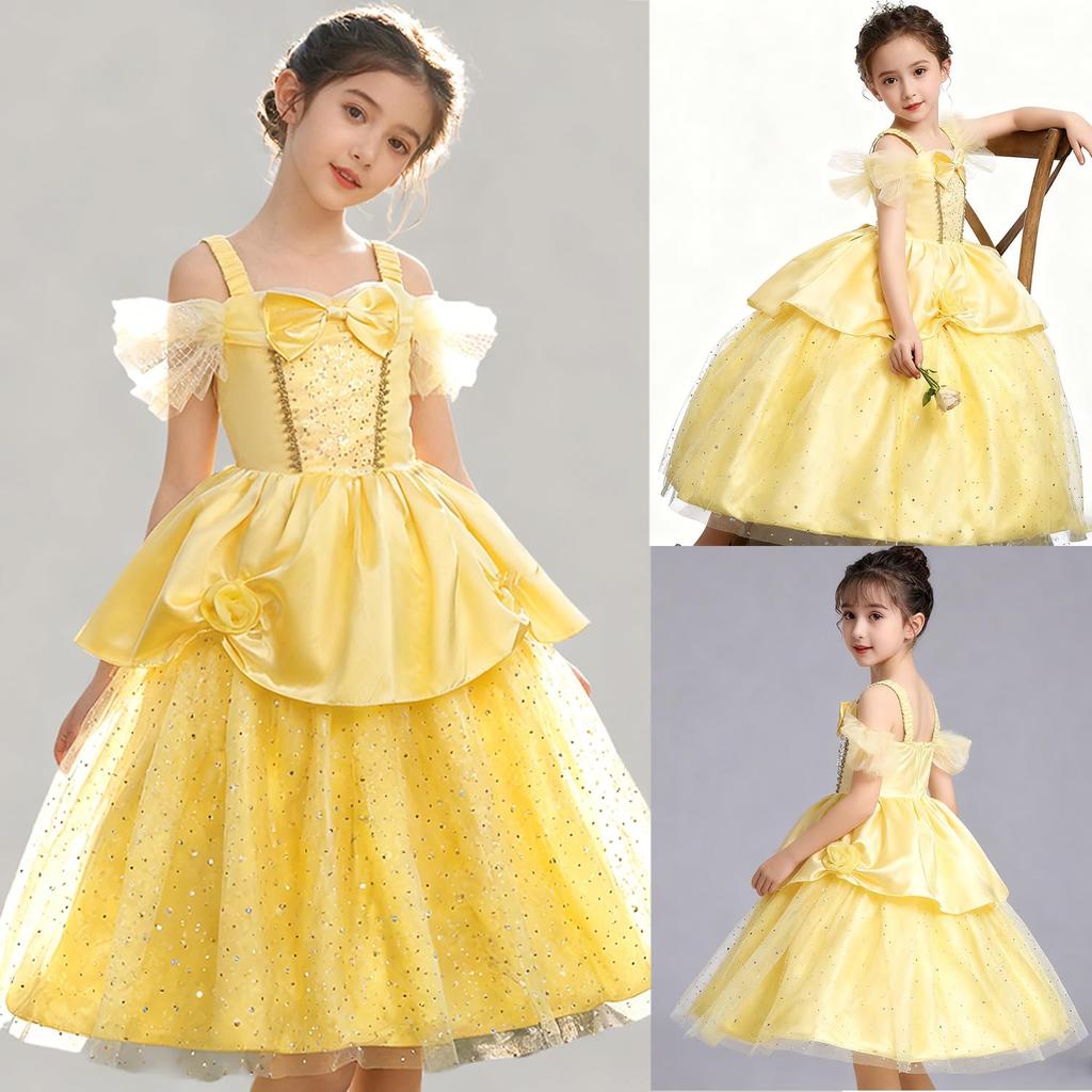 AOTYP Princess Princess Yellow 100 Dress, Kids' Dress, Headband, 8-Piece Set, Girls' Costume, Transformation, Cosplay, Halloween, Christmas, Birthday,