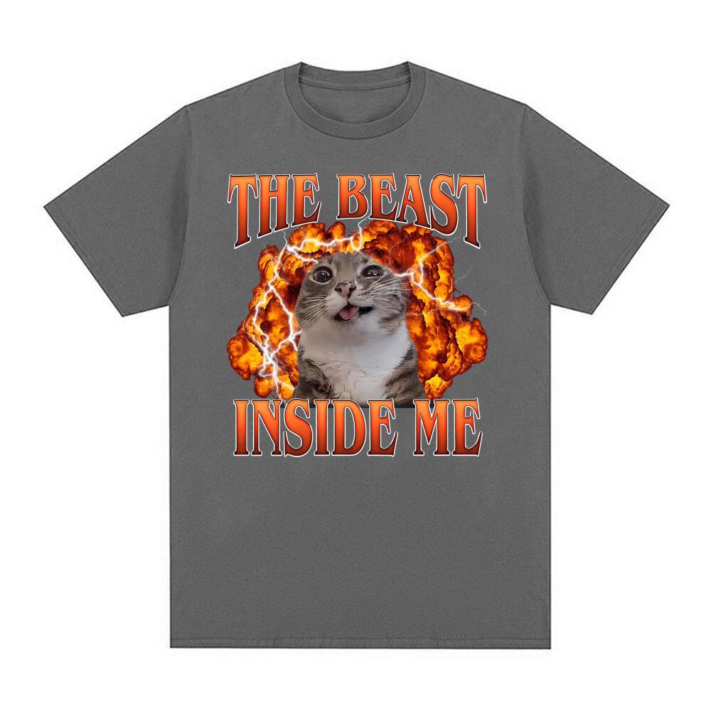 Funny Cat Beast Inside Me Graphic T-shirt Unisex Women Fashion Hot Sale Oversized Classic Trend T-shirts O-Neck 100% Cotton T Shirt