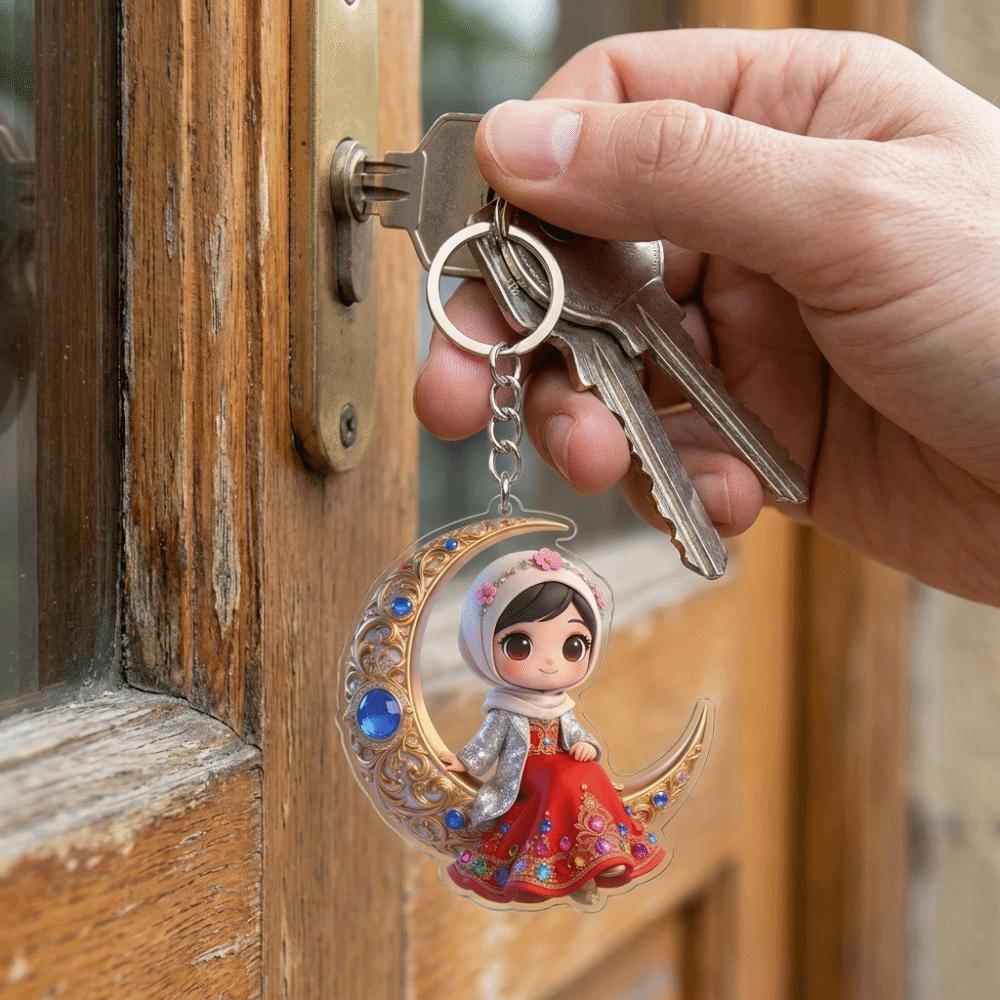 Beautiful Girls Figure Crescent Moon Acrylic Keychain Trendy Backpack Decoration Charm Luggage Tag