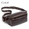 CONTACT'S Genuine Leather Men Waist Bag Crossbody Bag Vintage Travel Fanny Pack Male Belt Bag Zipper Bum Bag
