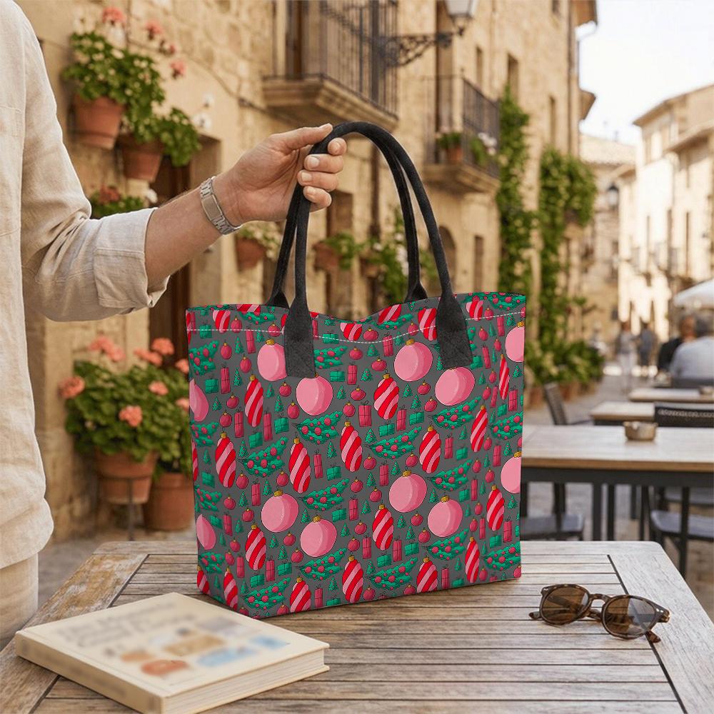Christmas Themed Tote Bag Cute Holiday Printed Shopping Bag for Daily Use