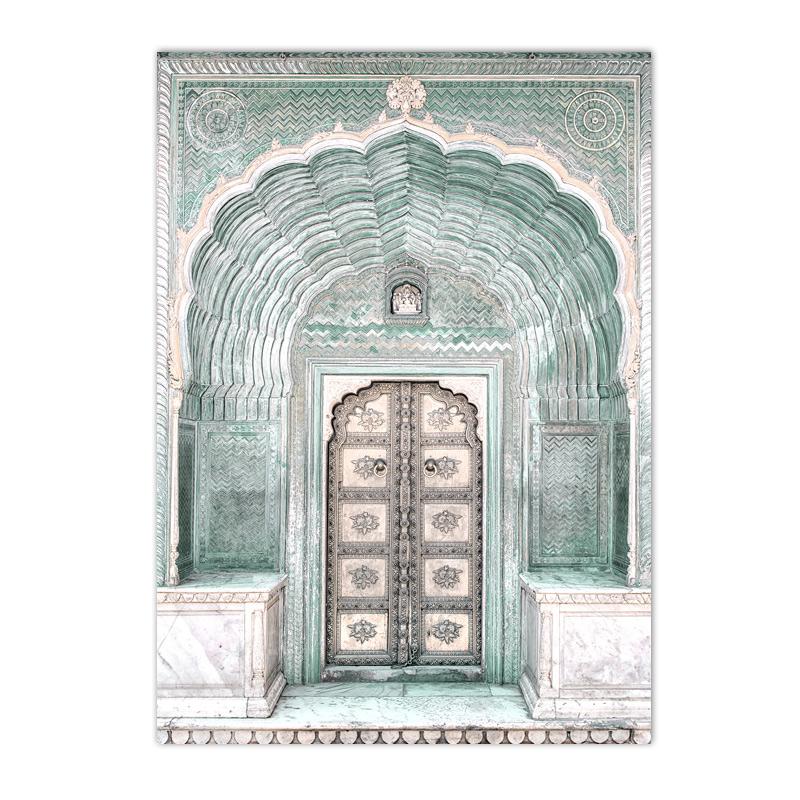 Зеленые листья кактус мечеть марокко дверь плакаты принты холст картины исламская каллиграфия настенное искусство картины декор гостиной