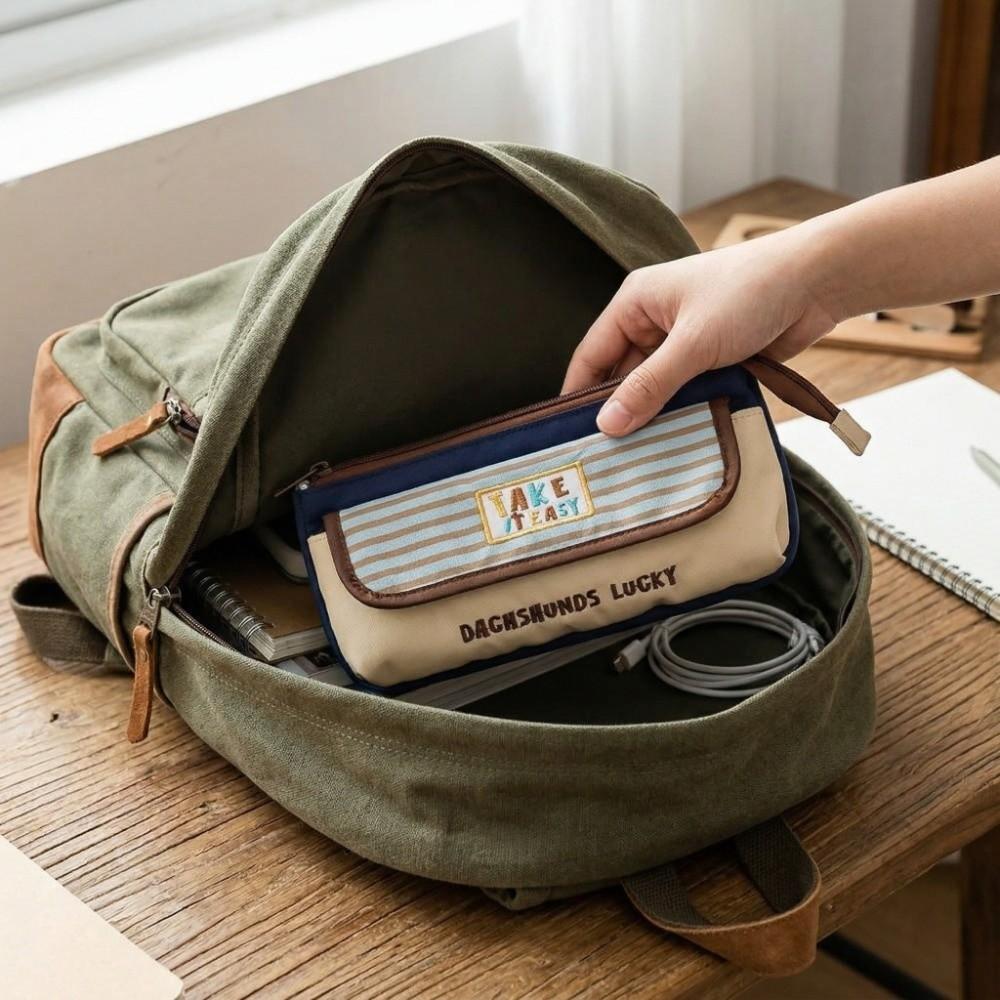 Desktop Storage Embroidery Letters Pencil Case Pencil Pouch Cloth Stationery Bag Office