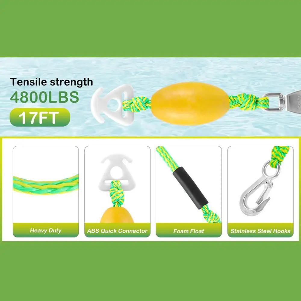 17FT Heavy Duty Boat Tow Rope with 2 Hooks, Floating Ski Harness for Wakeboarding Tubing, Water Sports Towing Line