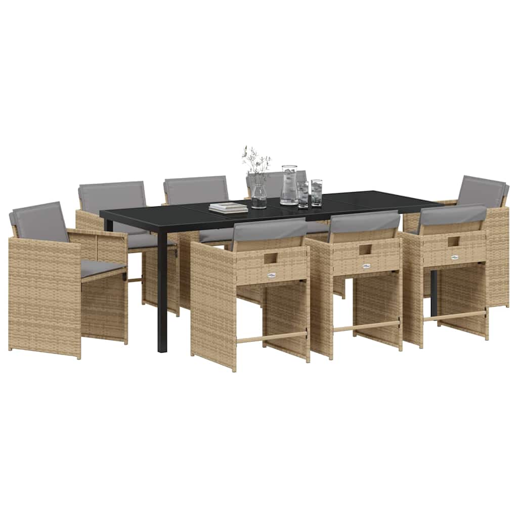 Outdoor Dining Set with Cushions 9 pcs Beige Poly Rattan