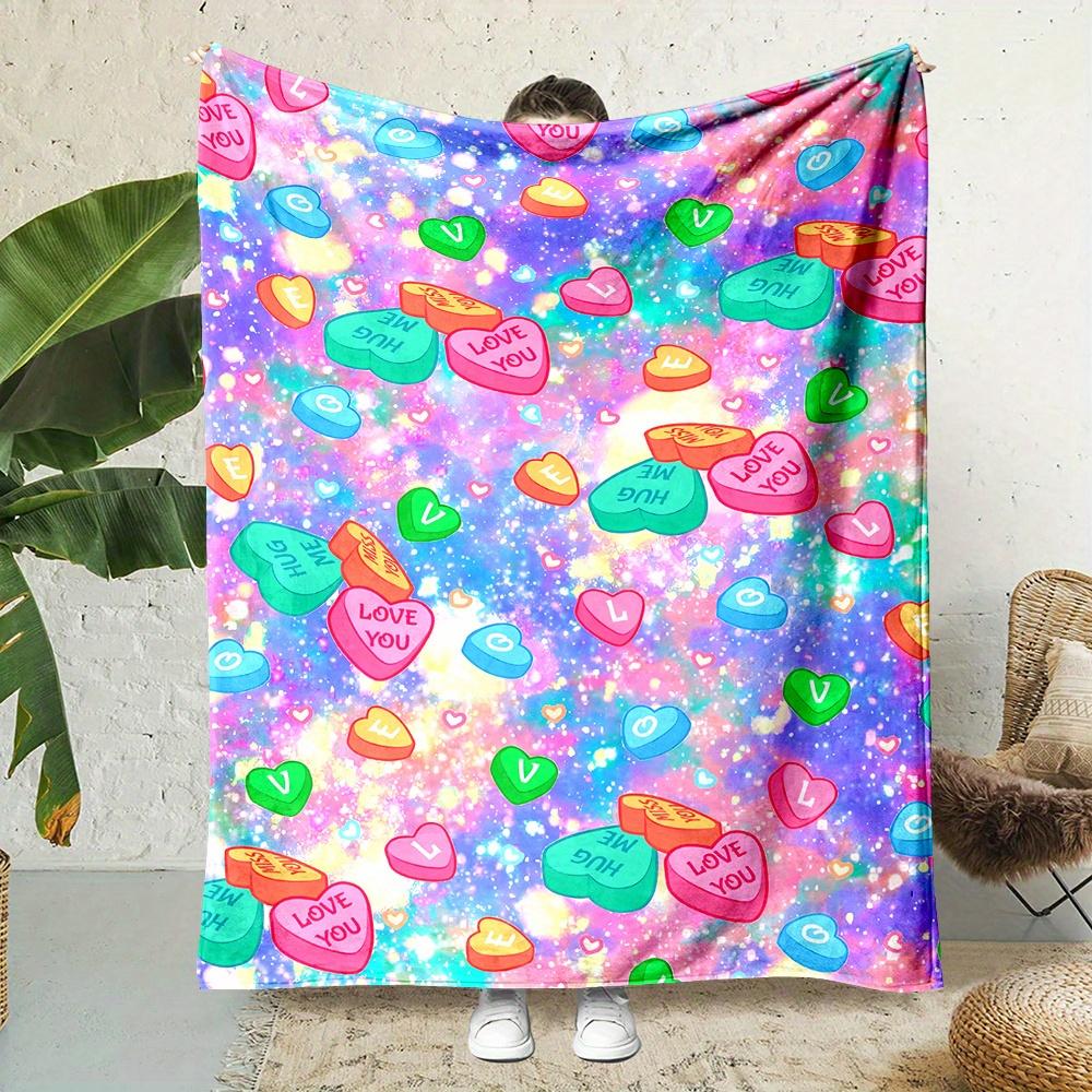 Starry Night Heart Print Flannel Throw Blanket - Reversible All-Season for Bed, Sofa, Camping Gift