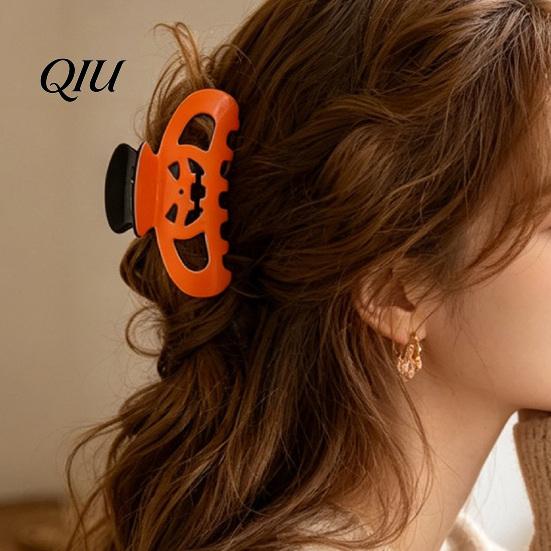 Festive Halloween Clip Themed Hair Claw, Hollow Pumpkin Design Clip, Strong Grip Shower Back Head Claw for Party Daily Wear Acetic