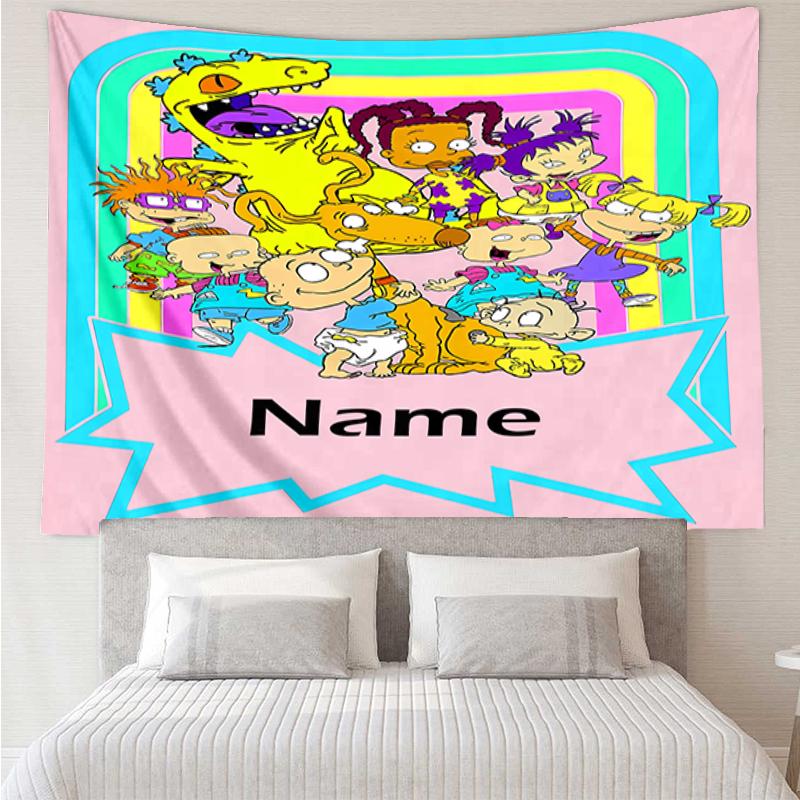 Custom Name Rugrats Print Tapestry, Backdrop, Easy Setup, Ideal for Bedroom, Office & Living Room, with Aesthetic Wall Hanging Decor.