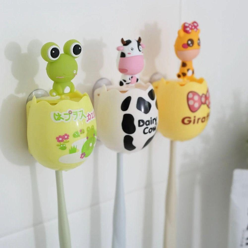 Plastic Animal Egg-shaped Toothbrush Holder Double Suction Cup Toothbrush Rack Bathroom