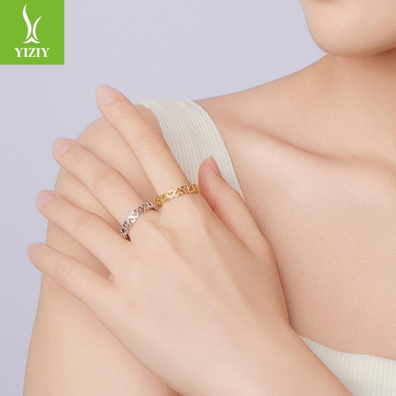 Love Ring Personality Trend S925 Sterling Silver Exquisite And Simple Full Row Hollow Love Open Ring