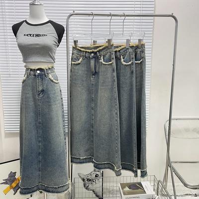 Джинсовая юбка женская А-силуэт с необработанным краем, халтер, высокая талия, повседневная, винтажная, пакет, бедра, средняя длина, юбка, удобная, модная, джинсовая юбка-бюстье