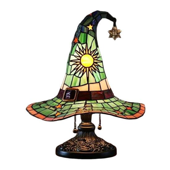 Лампа в виде шляпы ведьмы, витражное стекло, смола, свет в виде шляпы волшебника, жуткая готическая настольная лампа, декоративный торшер для вечеринки в помещении, Хэллоуина с привидениями, спальни