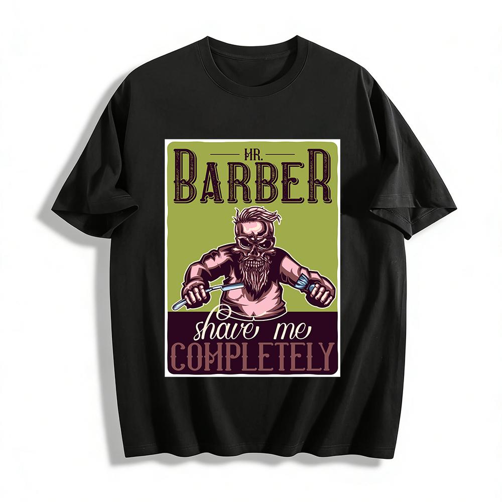 Футболка с принтом черепа Mr.Barber Ретро-тематика парикмахерской Повседневный топ Футболка из чистого хлопка