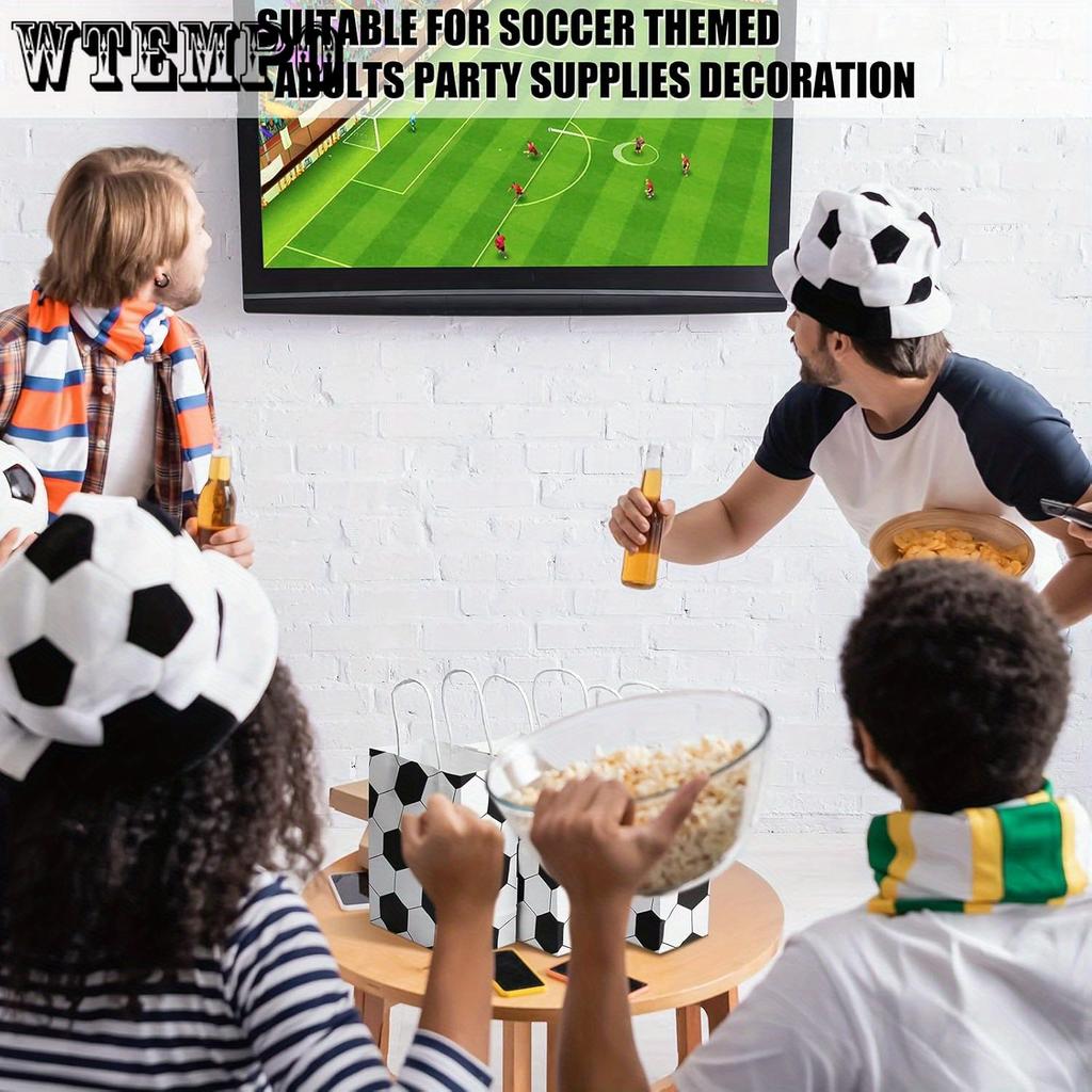 Упаковка из 24 бумажных подарочных пакетов с ручками на футбольную тематику - прочная крафт-упаковка для хранения подарков на спортивные дни рождения, командные мероприятия, сумки-шопперы