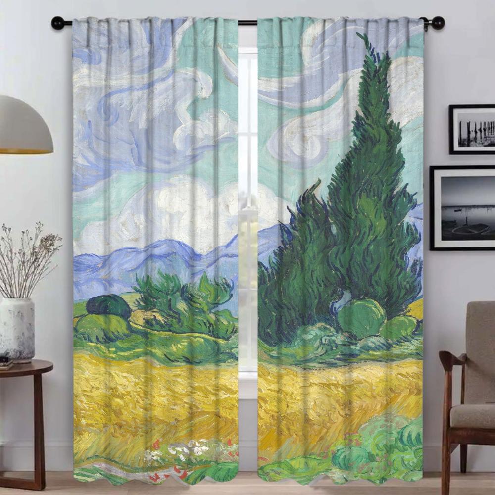 Halloween Decoration Van Gogh Home Interior Curtains for Camera Partition Blackout Curtains 2 Pieces Living Room Curtain Shades