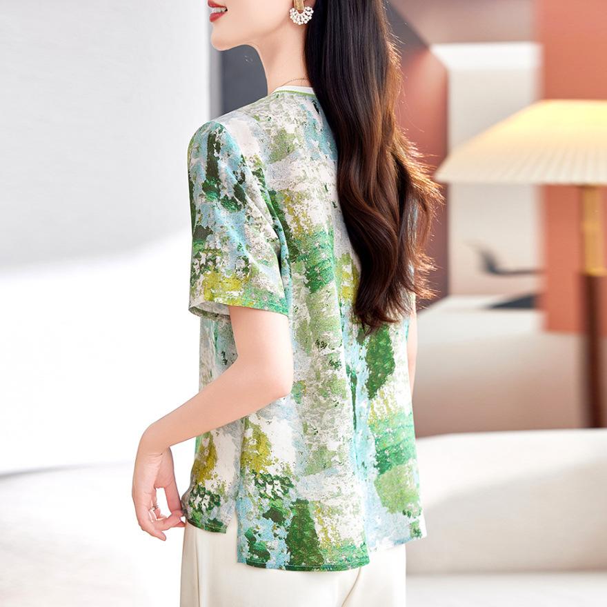 Тяжелая шелковая футболка женская с коротким рукавом новая модная футболка с принтом из тутового шелка