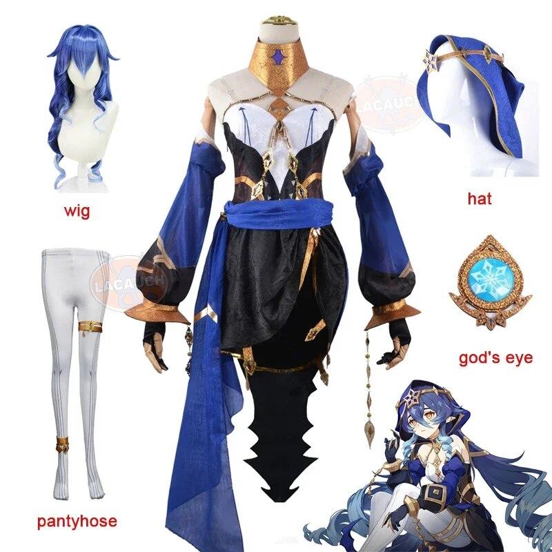 Layla Cosplay Costume Wig Genshin Impact Cosplay  Impact 3rd Layla Dress Outfit Uniform Headwear Gloves Hat Girls Women