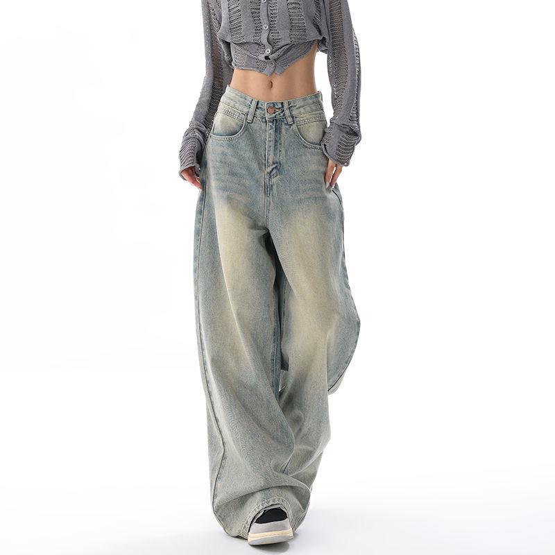 2000s Vintage Baggy Blue Jeans Women Harajuku High Waist Denim Trousers Female Retro Fashion 90s Aesthetic Wide Pants