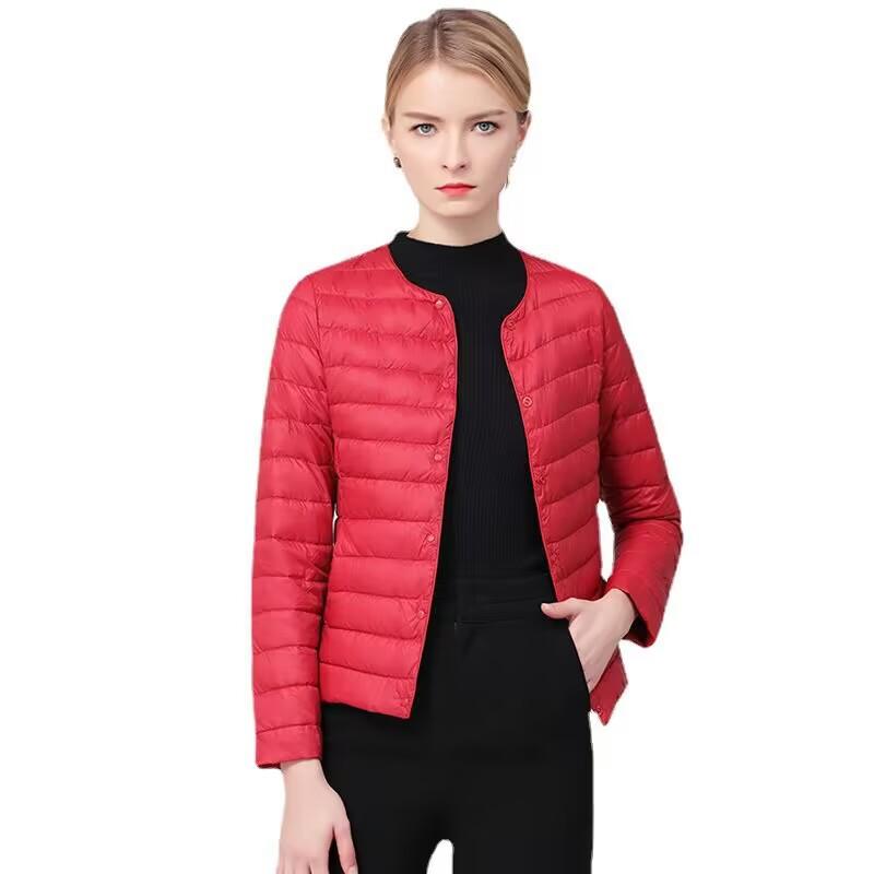 Новый легкий пуховик для женщин в коротком пуховике с круглым вырезом без воротника для женщин, теплая и утягивающая внутренняя подкладка