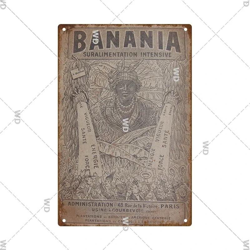 Франция BANANIA Горячий напиток Металлическая табличка Потертый Ржавчина Декоративный плакат Пин-ап Тарелка Картина Декор кухни Художественные таблички Ретро Жестяная табличка