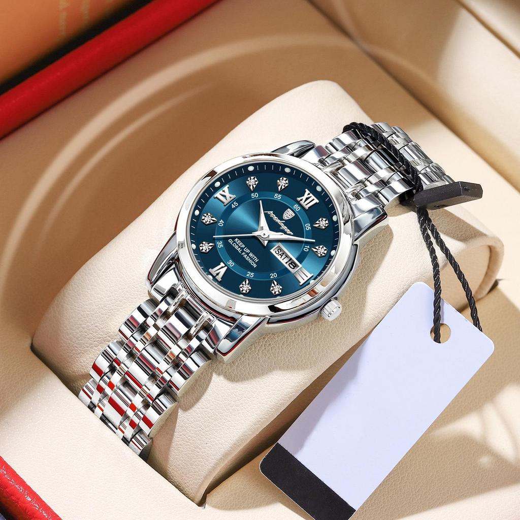 POEDAGAR Женские наручные часы Роскошные кварцевые женские часы Водонепроницаемые нержавеющая сталь Светящиеся женские часы с датой и неделей