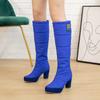 Теплые зимние сапоги из плотной ткани на толстом каблуке, водонепроницаемая платформа, синие повседневные сапоги до колена, красная зимняя женская обувь