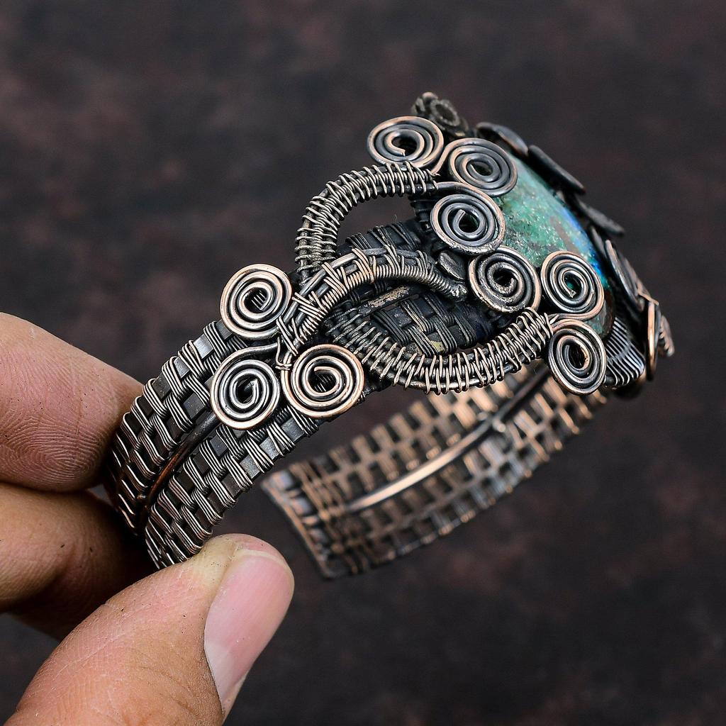 Браслет из шаттукита, браслет-манжета из медной проволоки, браслет-манжета, браслет ручной работы, регулируемый браслет, манжета из драгоценного камня, медная проволока, ювелирные изделия, свадебный подарок