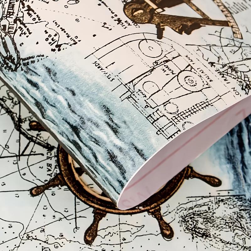 1 рулон самоклеящихся обоев в стиле винтажной парусной эпохи размером 17,7 * 393,7 дюйма, используемых для украшения рабочих столов, домашнего декора. Украсьте свой дом!