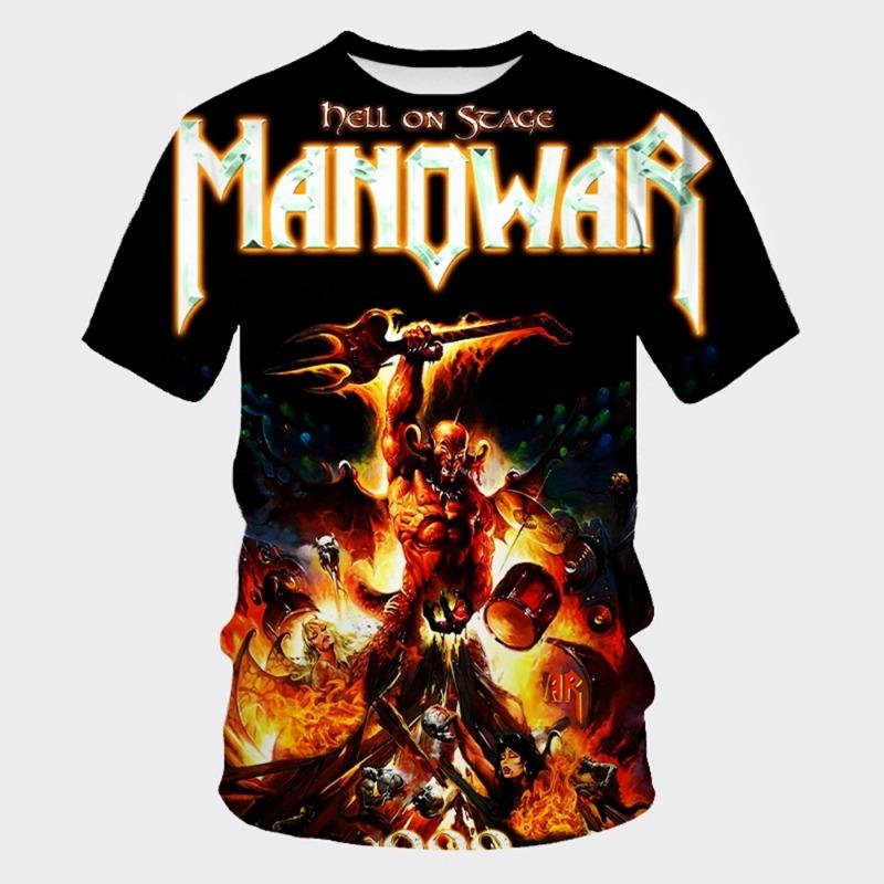 MANOWAR Рок Хип-хоп Группа 3D Принт Спортивная Быстросохнущая Дышащая Мужская Футболка Уличная Повседневная Мода Одежда с Коротким Рукавом Лето